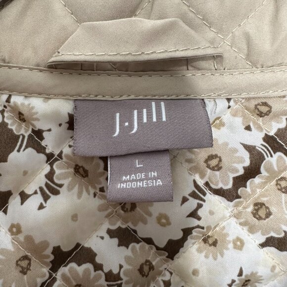 J Jill Quilted Full Zip Jacket Size L Tan Pockets Fall Outdoor Classic - Picture 3 of 13